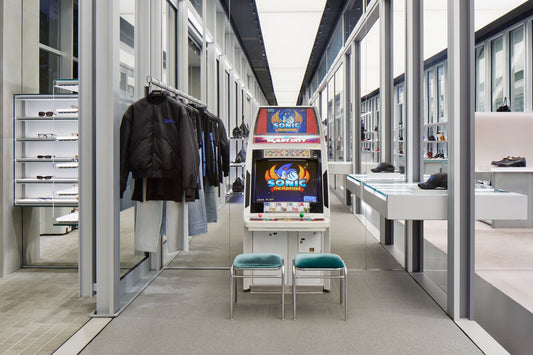 SEGA Blast City arcade cabinet running Sonic the Fighters inside the Balenciaga Aoyama store