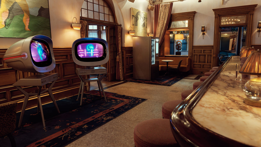 Retro-futurist television installation created for Prada Mode at Hotel Chelsea